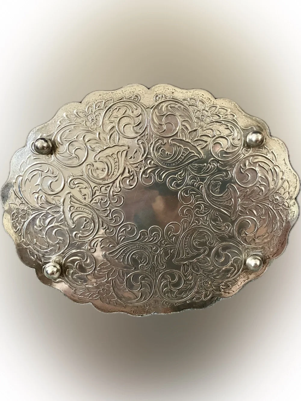 Source Unknown Silver Engraved Floral Trivet